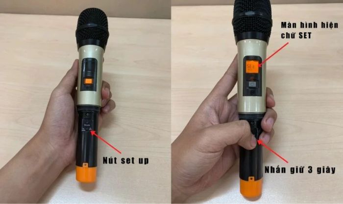Nhấn và giữ nút dưới cùng trong 3 giây