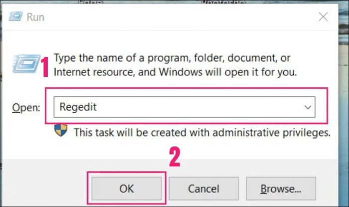 Nhập Regedit và nhấn OK để mở Registry Editor
