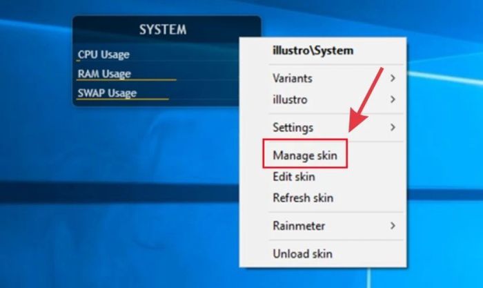 Chọn Manage Skin