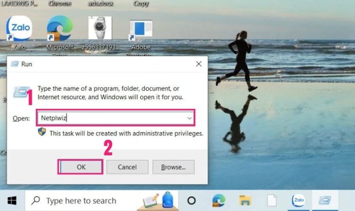 Gõ lệnh Netplwiz và nhấn OK để mở hộp thoại User Accounts