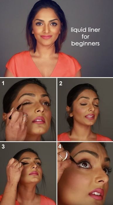 Deepica demonstrates how to dot the eyeliner and then link them together with a smooth line.