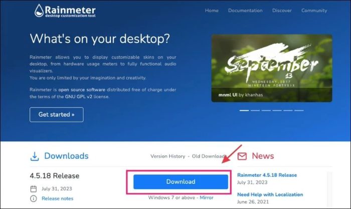 Tải và cài đặt Rainmeter lên máy tính của bạn