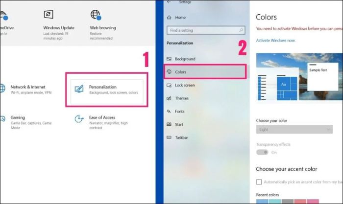 Chọn Personalization và sau đó chuyển sang tab Colors.