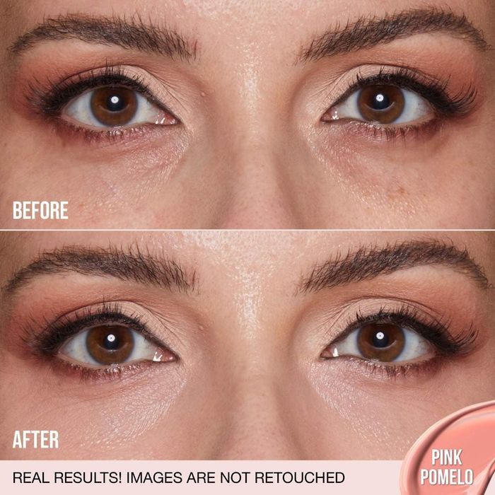 A close-up of eyes showing the difference before and after using the product.