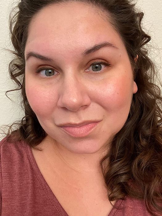 A reviewer wearing the black eyeliner, showing off the bold look