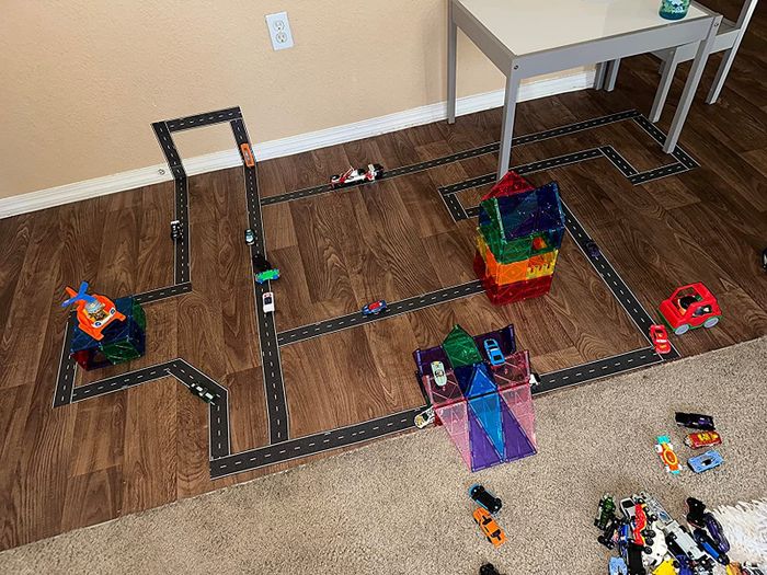 A reviewer's photo of a race track created using road tape
