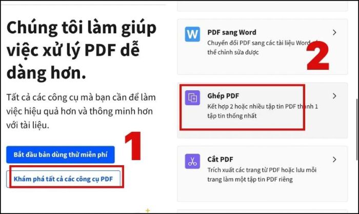 Chọn mục ghép các file PDF.