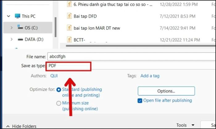 Chuyển đổi file Word cần ghép sang định dạng PDF
