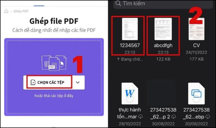 Chọn các file Word bạn cần kết hợp thành một file duy nhất.
