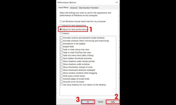 Áp dụng Visual Effect để làm tăng tốc máy tính Win 10