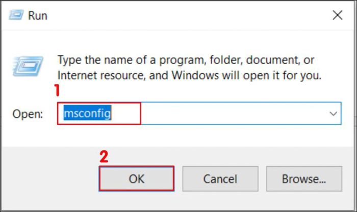 Gõ lệnh msconfig và nhấn Enter hoặc OK