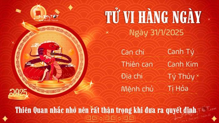 Tử vi hàng ngày 31/1/2025 của 12 con giáp - tuổi Tị