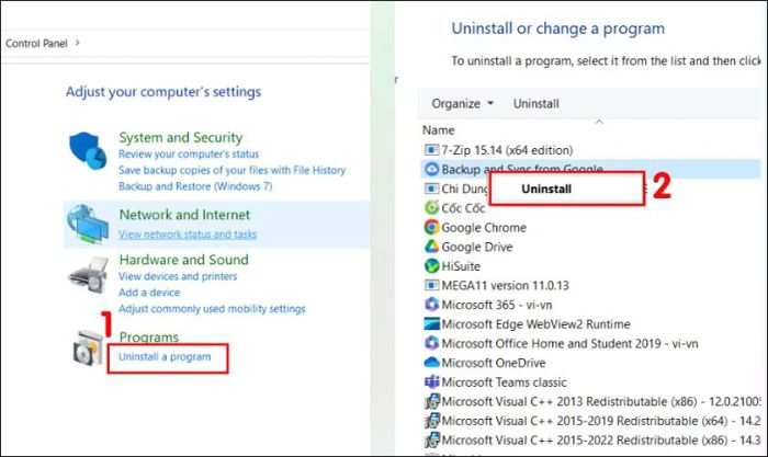 Vào mục Program và chọn Uninstall programs