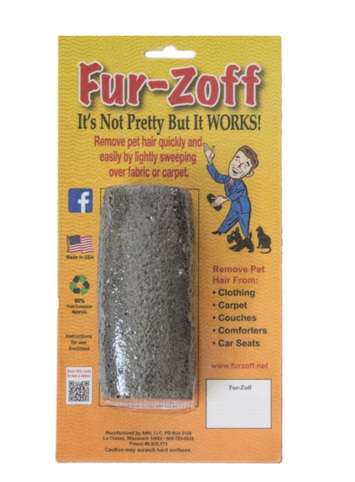 Fur-Zoff pet hair remover packaging with the tagline 