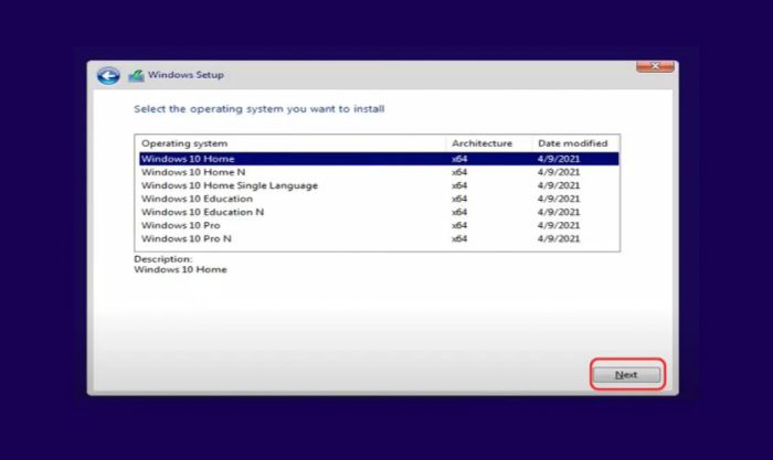 Chọn phiên bản hệ điều hành Windows 10 bạn muốn cài đặt