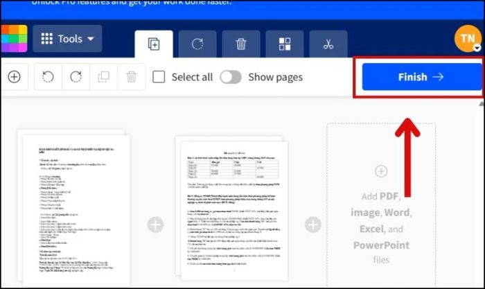 Nhấn Finish để kết hợp 2 hoặc nhiều file Word thành một online dễ dàng.
