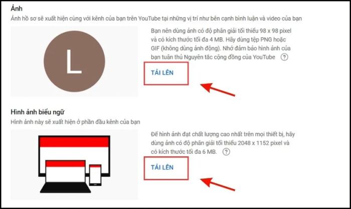 Tải hình đại diện cho kênh tại mục Ảnh và Hình ảnh biểu ngữ