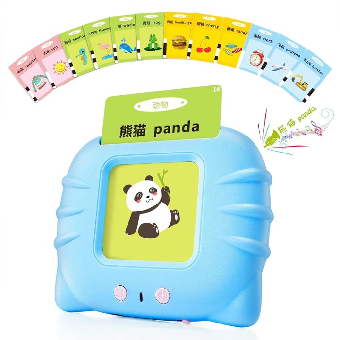 The device displaying flashcards in both English and Chinese