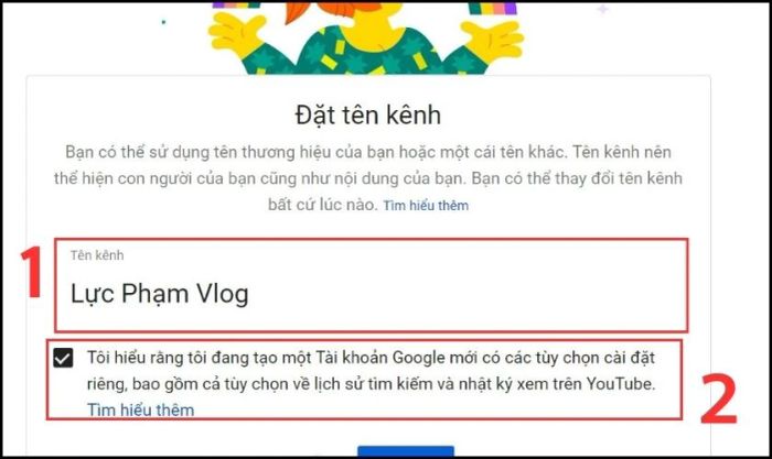 Nhập tên kênh theo sở thích và tick vào ô vuông