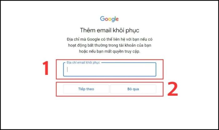 Thêm email khôi phục tài khoản