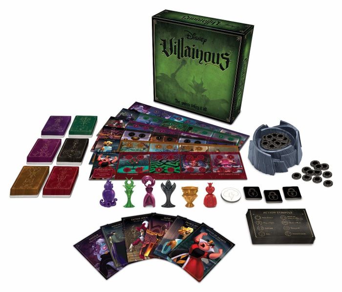 The board game featuring colorful artwork and villainous characters