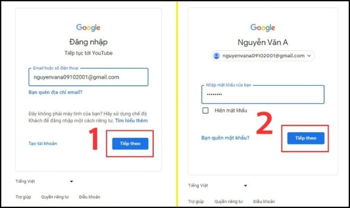 Nhập tên đăng nhập của tài khoản Gmail và nhấn vào Tiếp theo