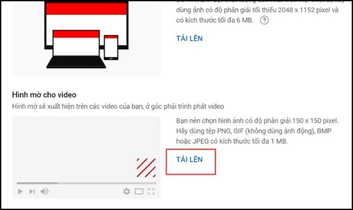 Kéo xuống và chọn TẢI LÊN cho mục Hình mờ cho video