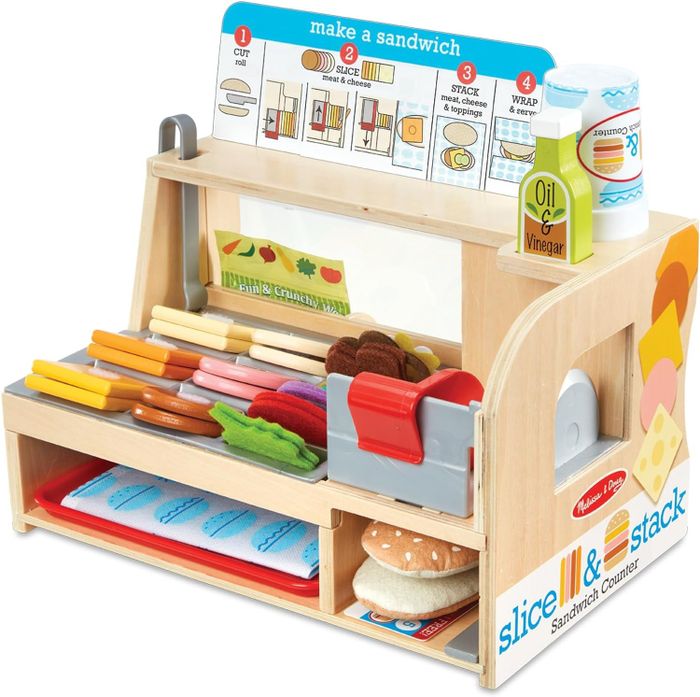 Melissa & Doug Slice and Stack Sandwich Counter toy set with play food