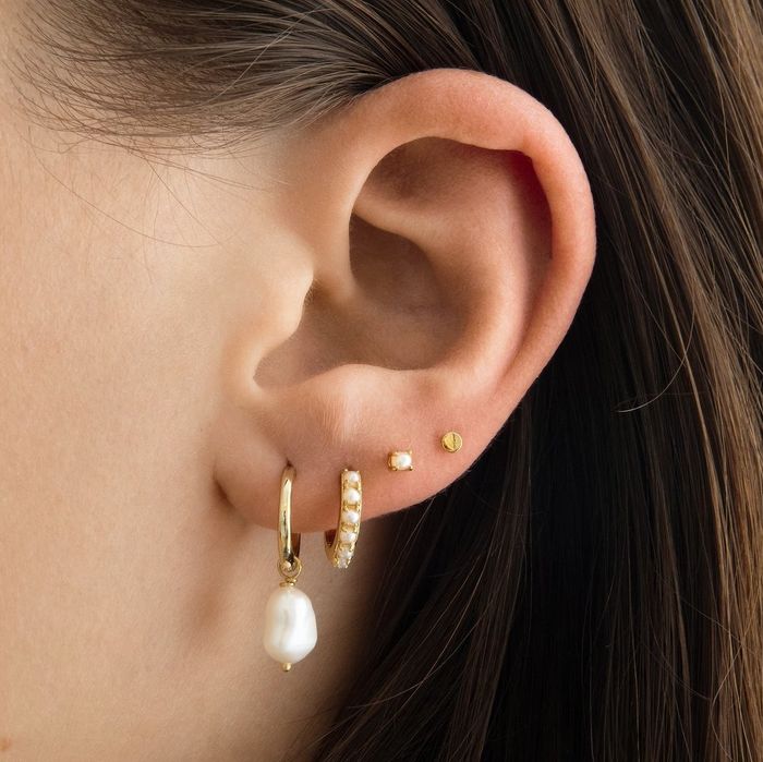 The earrings worn by a model in a stylized earscape