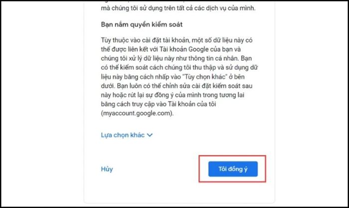 Kéo xuống và nhấn vào mục Tôi đồng ý
