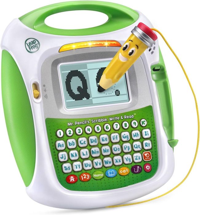 LeapFrog's Mr. Pencil’s Scribble, Write & Read learning toy featuring an interactive display with a pencil character and a colorful keypad with alphabet letters