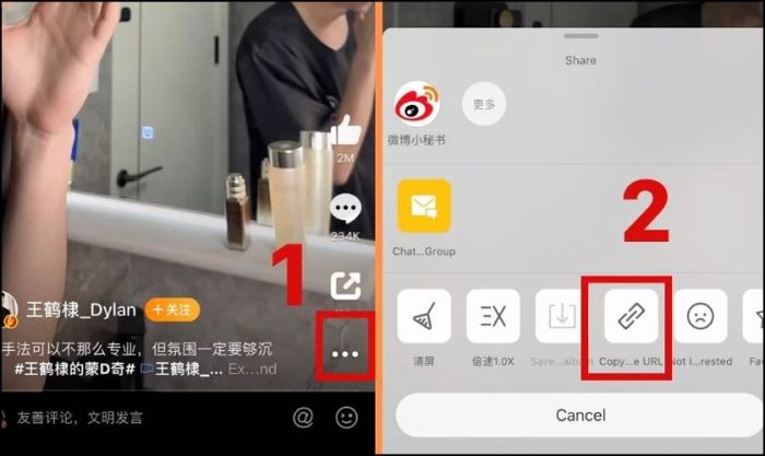 Nhấn vào dấu 3 chấm và chọn Copy URL