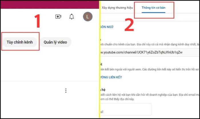 Nhấn vào mục Tùy chỉnh kênh và chọn phần Thông tin cơ bản