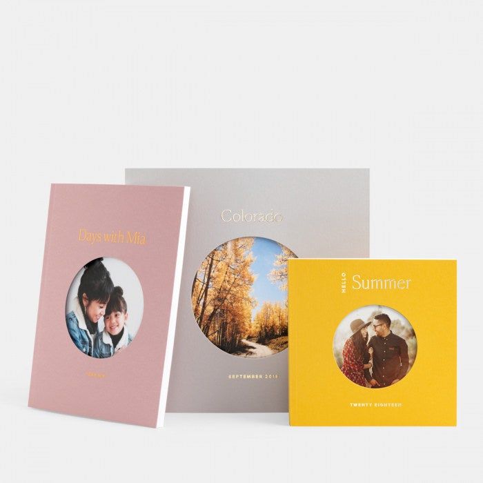 A variety of softcover books in different sizes, showcasing the personalized touch.