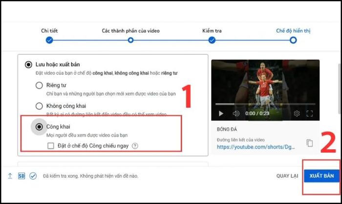 Nhấn vào Công khai trong mục Chế độ hiển thị và chọn XUẤT BẢN