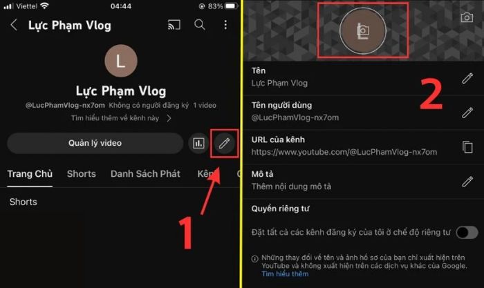 Nhấn vào biểu tượng cây bút để bắt đầu thiết lập kênh