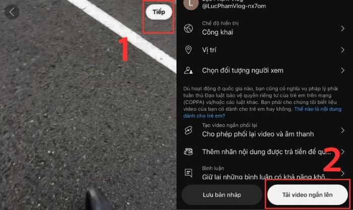Chọn Tiếp và sau đó chọn Tải video ngắn lên