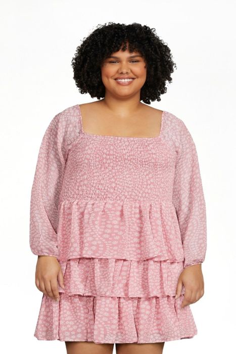 The model is wearing the foxglove pink dress.