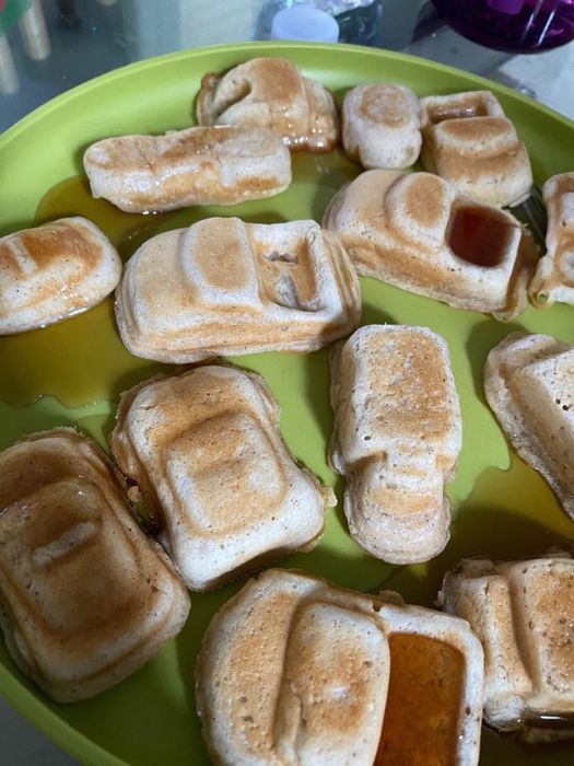 3D waffles shaped like cars and trucks with syrup-filled trunks