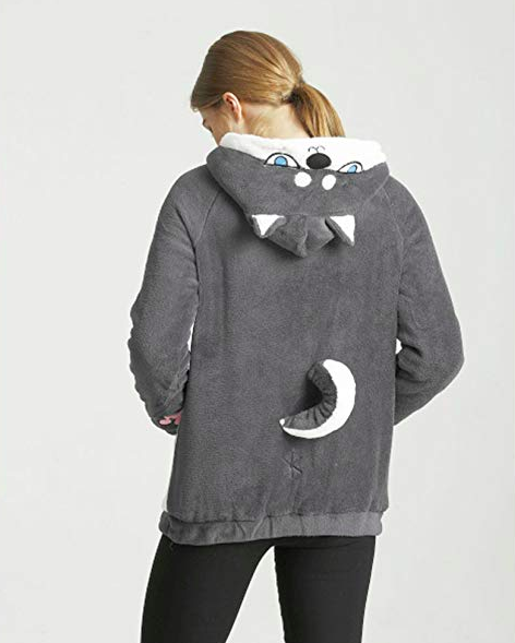 The back of the hoodie with a Shiba Inu tail design.