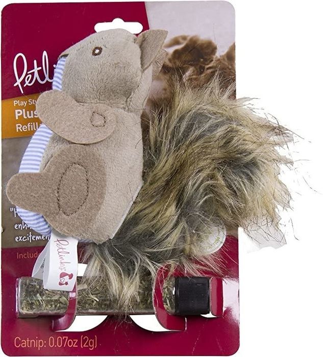 Squirrel plush toy filled with catnip, ready for some feline fun.