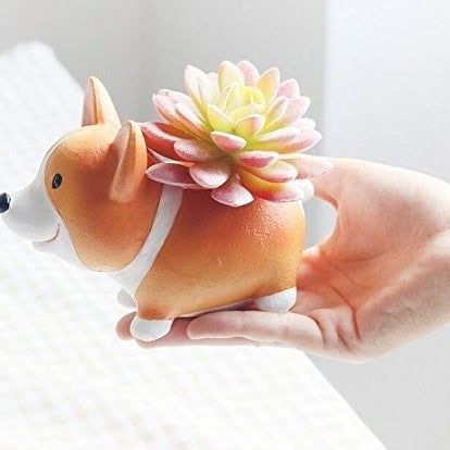 A corgi-shaped planter