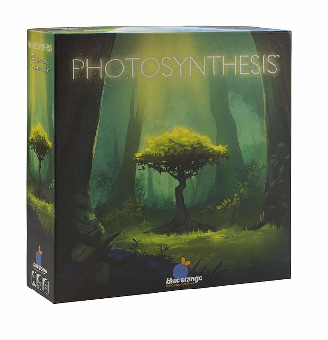 A box with the game title 'Photosynthesis' featuring a tree design on it