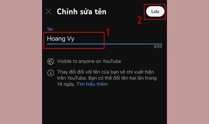 Nhập tên mới muốn thay đổi vào mục Tên và nhấn Lưu