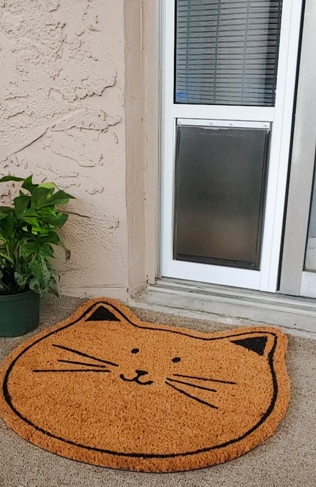 A reviewer's photo showing their installed cat door