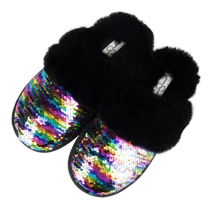 The sequined fuzzy slippers