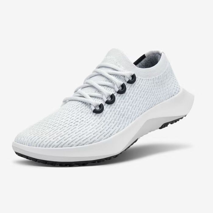 White running shoes from Allbirds, designed for comfort and performance.