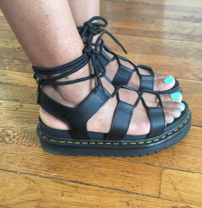 Reviewer's photo showing them wearing sandals while standing.