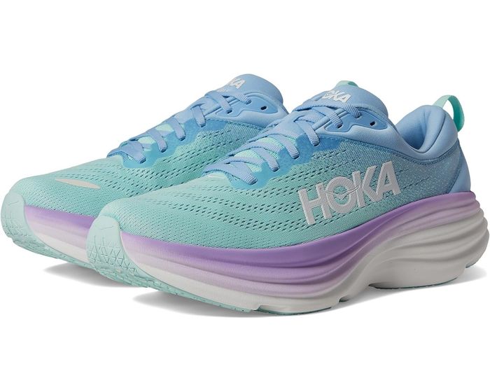 The Hoka shoes in a striking bright blue color