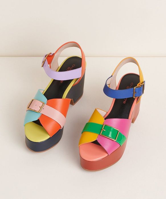 The multi-colored platform sandals.